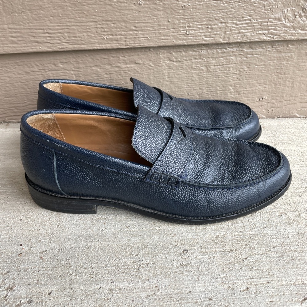 Boggi Milano Men's Size 8.5 Loafers Derby Navy Blue Pebbled Leather Shoes Italy